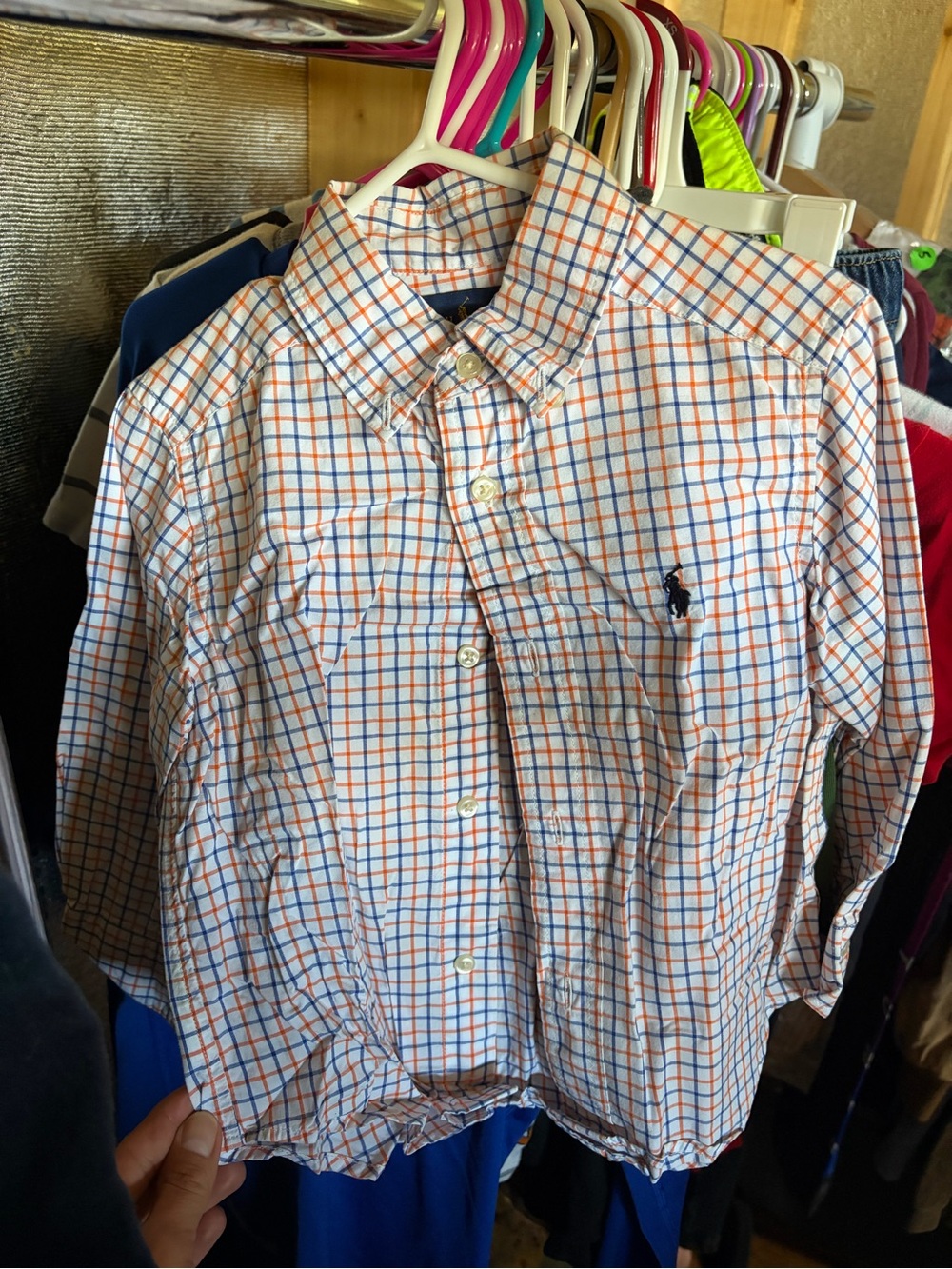 Ralph Lauren Orange and Blue Checked Button-Down Shirt 2T